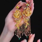Phoenix Tassel Earrings Enamel Drop Chinese Style Vintage Ethnic Jewelry