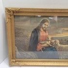 Vtg Antique Detailed Framed Jesus   The Lamb Good Shepherd Print 22 5x14 5 Nice