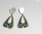 Vintage Mexico 925 Sterling Silver Turquoise Inlay Pierced Earrings