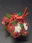 Vintage French Beaded Glass Bouquet Flowers Hand Made Red White Green 1950 s