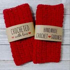 Crochet Handmade Bath Spa Wash Cloth Facial Reusable Red 2pc Set