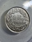 1944-b Switzerland 1 Franc Silver Coin Graded Au 50 Details Cleaned By Anacs