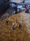 4 Vintage Purple Etched Glass Perfume Bottle Gold Trim 3 egyptian Style