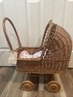 Vtg leopold Brown Wicker Baby Doll Carriage Stroller Buggy Wood Wheels romania