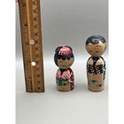 Vtg Japanese Kokeshi Dolls Pair Hand Painted Wood Japan Folk Art Set Of 2 - 3 