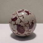 Antique Dense Hollow Ceramic Carpet Ball Hand Painted Red Ivory Floral Design 3 