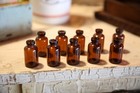 Apothecary Bottles Vintage Jars Lot Of 10 Small Brown Medical Chemist Oddity