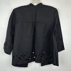 Kasper Blazer Womens 18 Jacket Black Linen Open Front Embroidered Eyelet