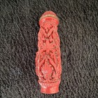 Vintage Chinese Handmade Carved Red Bottle W  Stopper And Spoon