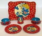 Vintage Ohio Art Child s Tin Litho Toy Tea Set Bluebirds Mama Babies   8 Pieces