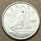 Canada - 1957 - 10 Cents - 80  Silver Canadian Coin - Queen Elizabeth Ii