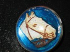 Hard To Find Vintage Bubble Glass White Horse With Blue Background-jl209