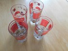 Vintage Jeanette Highball Glass W  Drink Recipes Red   22k Gold Mcm Set Of 4