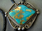 Southwestern Native American Navajo Teal Fox Turquoise Sterling Silver Bolo Tie