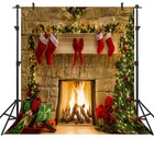 8x8ft Christmas Themed Fireplace Vinyl Photography Backdrop Photo Background