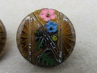 Lot Of 4 Vintage Glass Buttons Handpainted Flowers Brown Tint Carved Base 3 4   