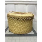 Vintage Princess Sewing Basket Yellow Wicker Round Lid Handle Floral 1940s