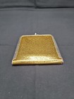 1950   s Mod Gold Tone Double Compact Mirror Padded Soft Sides Kiss Lock 4  Vtg