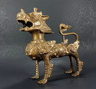 Vtg Brass Chinese Foo Dog Guardian Temple Lion Statue Ornate Asian Sculpture 8 
