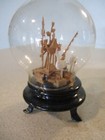 Vintage Artist Made Oriental Cork Sculpture Encased In Glass Dome White Cranes