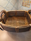 Large Antique Asian Willow Basket Wood Handles Hand Woven 13 X 12 X 7 Inches