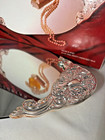 16  Large Victorian Bouquets Silver Plated Oval Vanity Mirrored Tray  b111 