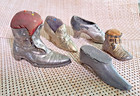 Antique vintage Metal Shoe Collection  Snuff Box  Pin Cushions