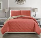 Embossed Reversible Bedspread quilt Set Cal King California King Coral