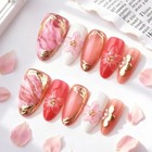 Pink Press On Nails Medium Almond Fake Nails Glitter Gilding Flower Floral