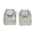Antique Pair Of Sheffield Silver And Crystal Inkwells