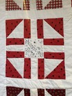 Vtg Machine Handmade Quilt Personalized Red White Patchwork 52x64 In Lightweight