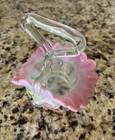 Opalescent Vaseline Cranberry Bride   s Basket Uranium Glass Stevens   Williams
