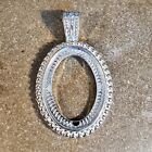 Sterling Silver Plated Art Deco Dotted 30x22mm Oval Cabochon Pendant Setting