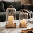 Vintage Brass Candle Lanterns Set Of 2 - Ribbed Thick Glass Dome Home Decor