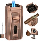 Premium Awote Double Jet Cigar Torch Set With V-cutter And Draw Tool Kit