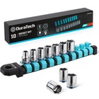 Duratech 10pc 3 8  Drive Socket Set Metric Socket Set 6-point Shallow Socket Set
