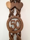 Hand Carved 50th Anniversary Welch Love Spoon 8-3 4    Carved From Solid Wood