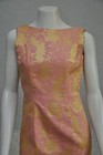 Vintage 1960s Pink   Gold Floral Brocade Sleeveless Wiggle Dress Party Xs