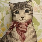 Vtg Tabby Cat Shaped Pillow 3d Cottage Country Granny Kitsch Kitty Kitten Bow