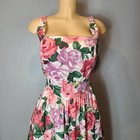 Vtg 80s Floral Midi Dress Basque Waist Cottage Romantic Modest Boho Tradwife