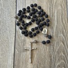 Vintage Dried Rose Petal Clay Beaded Rosary Silver Tone W case Italy Rose Smell