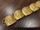 Vintage Gold Tone Chinese Asian Panel Link Bracelet Textured Statement Jewelry