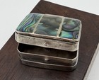 Vintage Mexican Sterling Silver 925 Abalone Inlay Hinged Pill Box Trinket Box