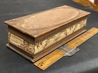 1800s Antique Vtg Folk Art Box Wood Trinket Jewelry Sewing Primitive Embroidered