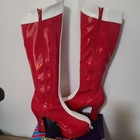 Women s Super Hero Boots Exotica Platform Red   White By Pleaser 7m