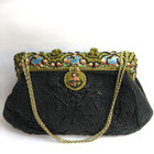 Vintage Beaded Purse Enameled Frame - No Us Tariffs