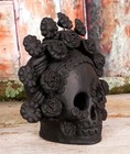 Frida Sugar Skull Handmade Day Of The Dead Black Clay Michoacan Mexican Folk Art
