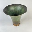 Vintage Carl Sorensen Bronze Trumpet Vase  1920 s Art Deco Verdigris Patina 8 
