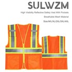 Hi-vis Reflective Safety Vest W Zipper   Pockets Orange Construction Gear