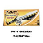 Lot Of 10 Bic Ultra Round Stic Grip Ball Pens Black 1 2mm Medium 12 Pack Gsmg11
